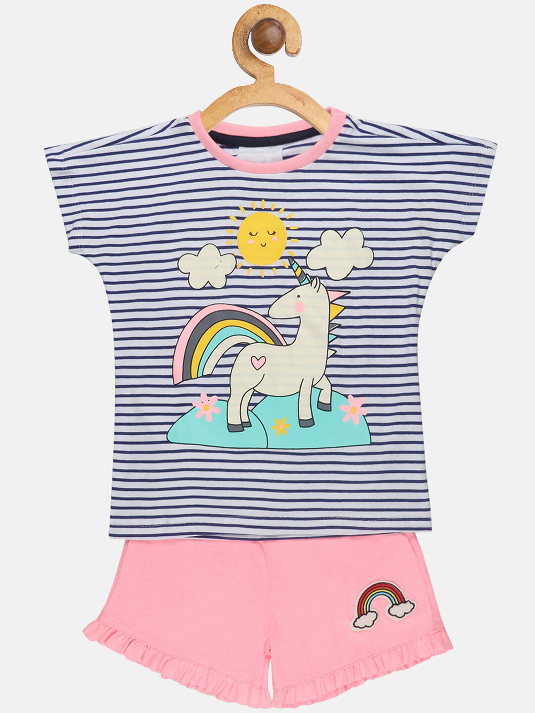 

YK Girls Printed T-shirt with Shorts, Blue
