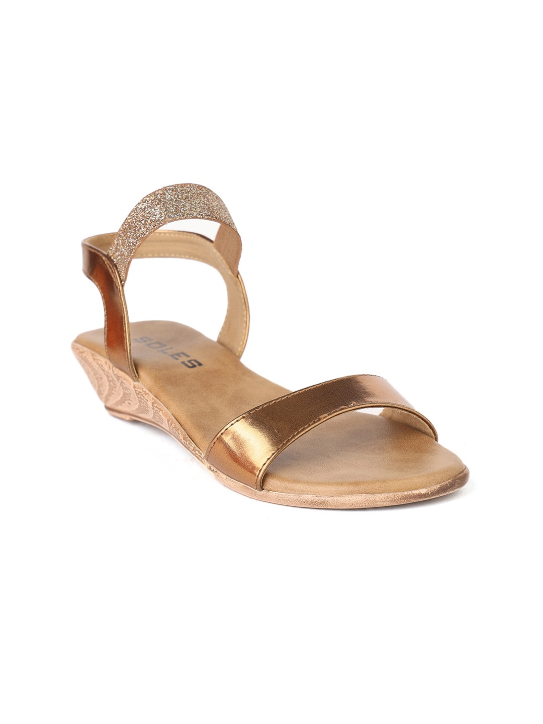 

SOLES Embellished Open Toe Wedges With Backstrap, Bronze