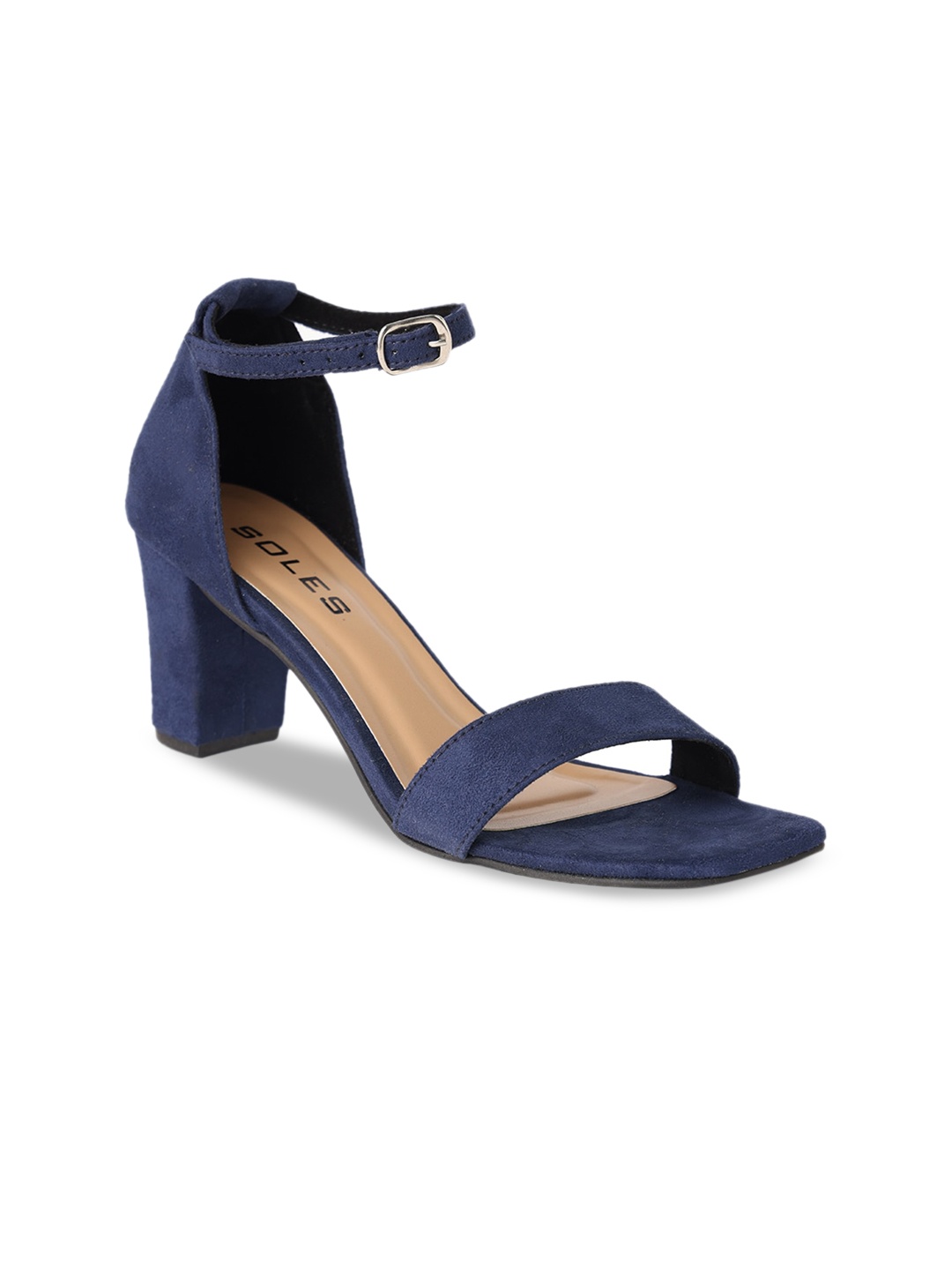 

SOLES Open Toe Block Heels With Buckles, Blue