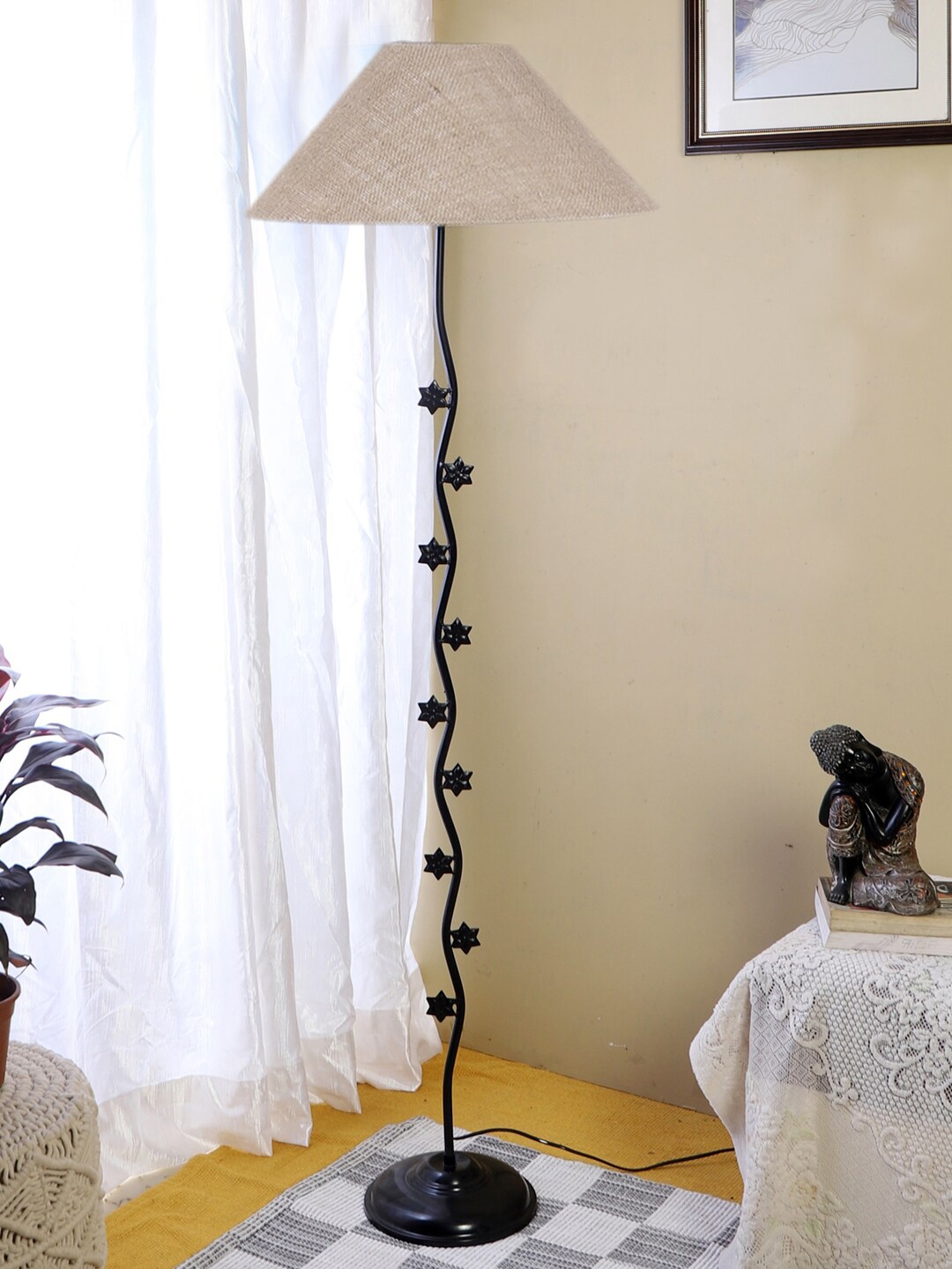 

Devansh Beige & Black Textured Floor Lamp With Shade