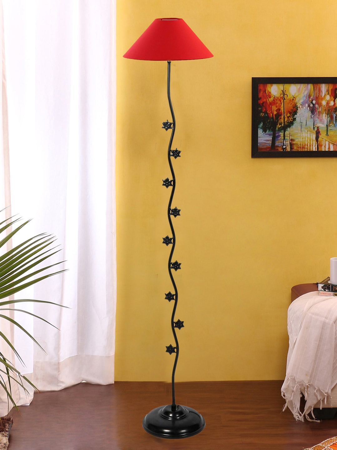 

Devansh Black & Red Star Floor Lamp With Cotton Shade