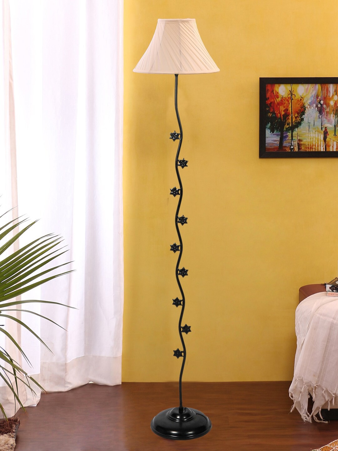 

Devansh Off-White & Black Cross Pleated Cotton Shade With Star Iron Floor Lamp