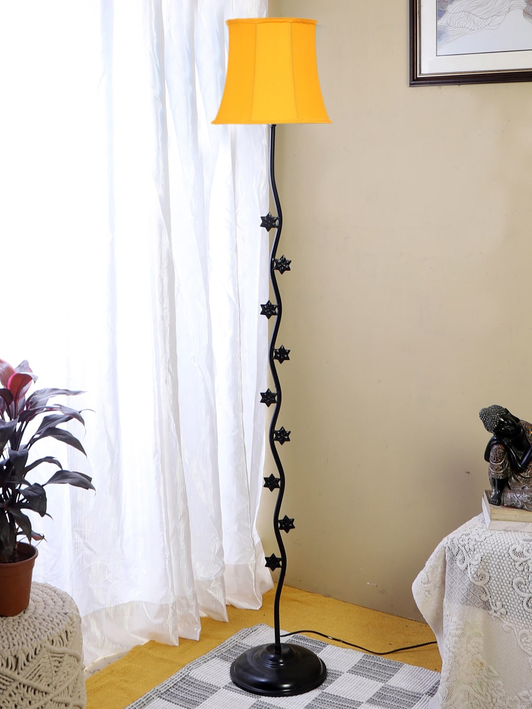 

Devansh Yellow & Black Star Iron Floor Lamp With Cotton Cylindrical Shade