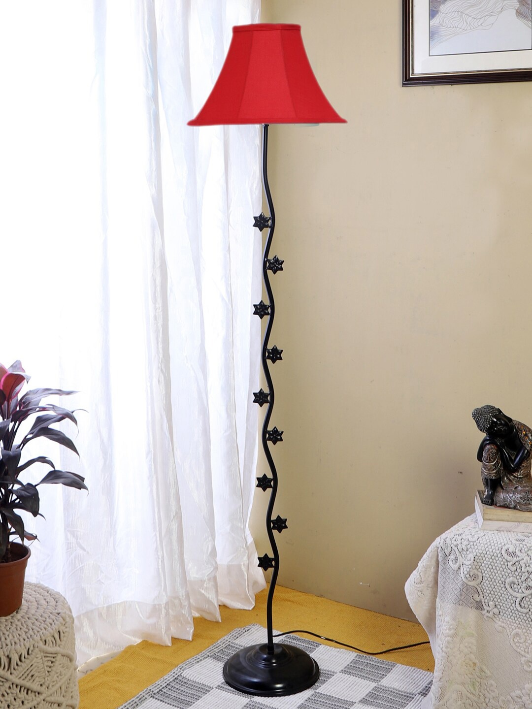 

Devansh Red & Black Star Floor Lamp With Cotton Shade