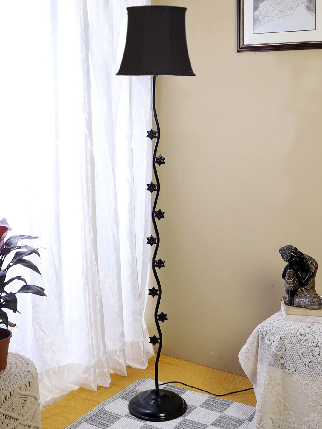 

Devansh Black Star Floor Lamp With Cotton Shade