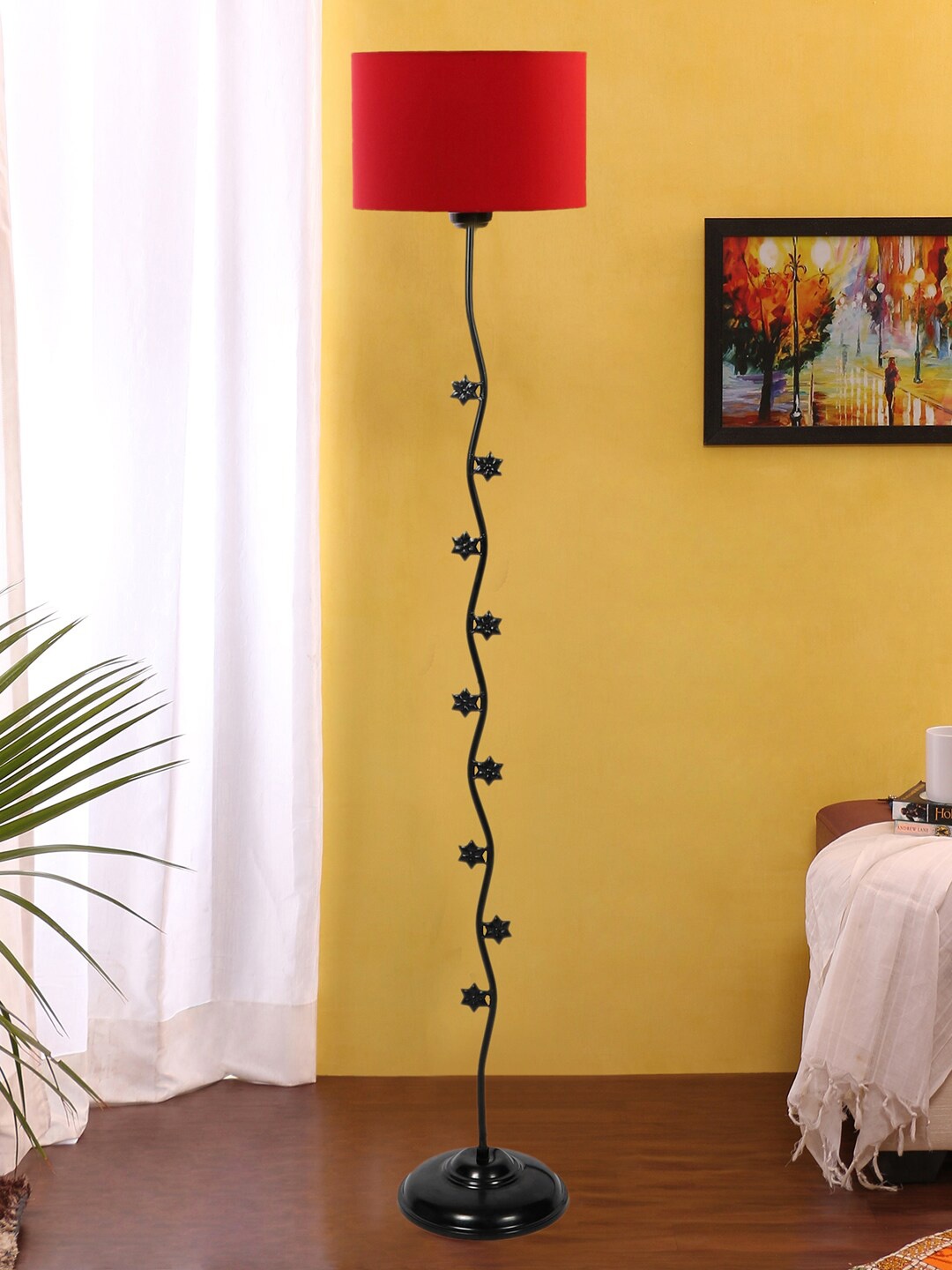 

Devansh Red & Black Textured Iron Floor Lamp With Cotton Drum Shade