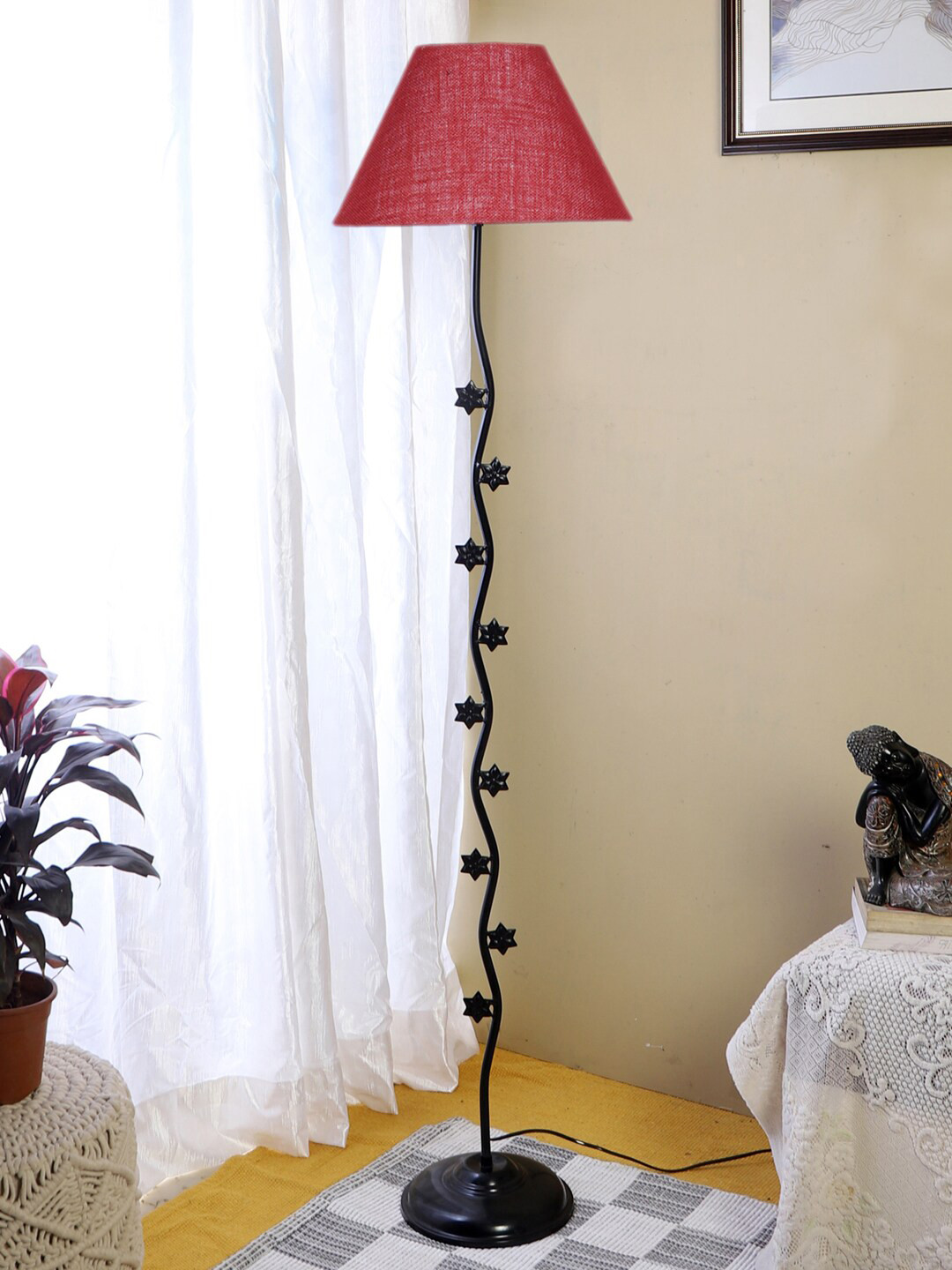 

Devansh Maroon & Black Textured Star Floor Lamp With Shade
