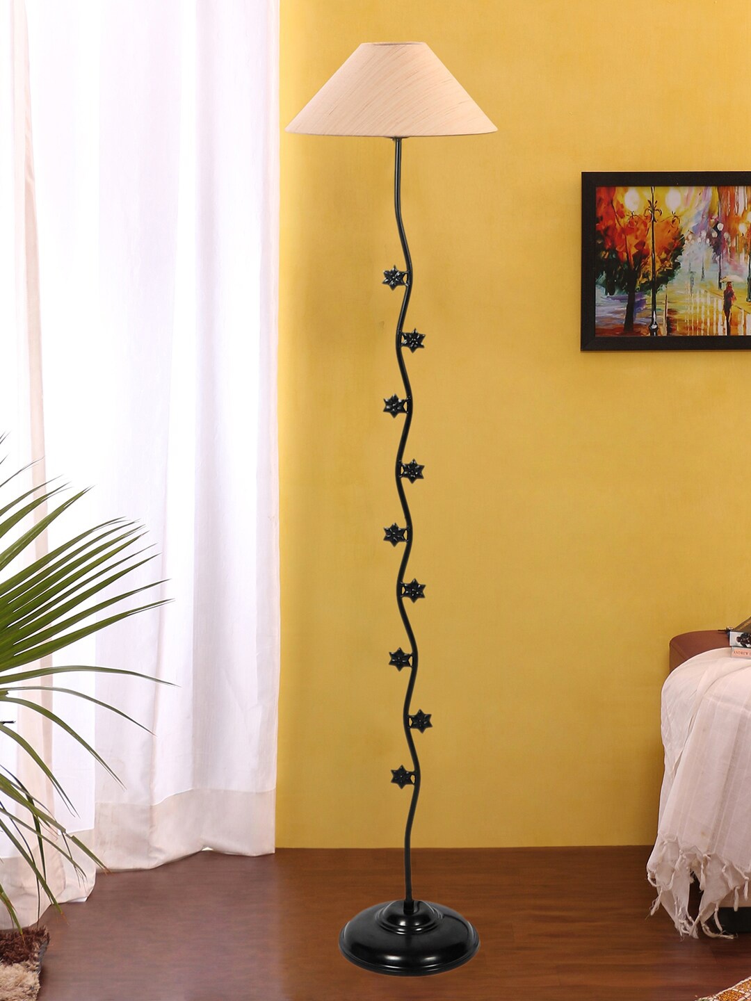

Devansh Off White & Black Textured Star Floor Lamp With Cotton Shade