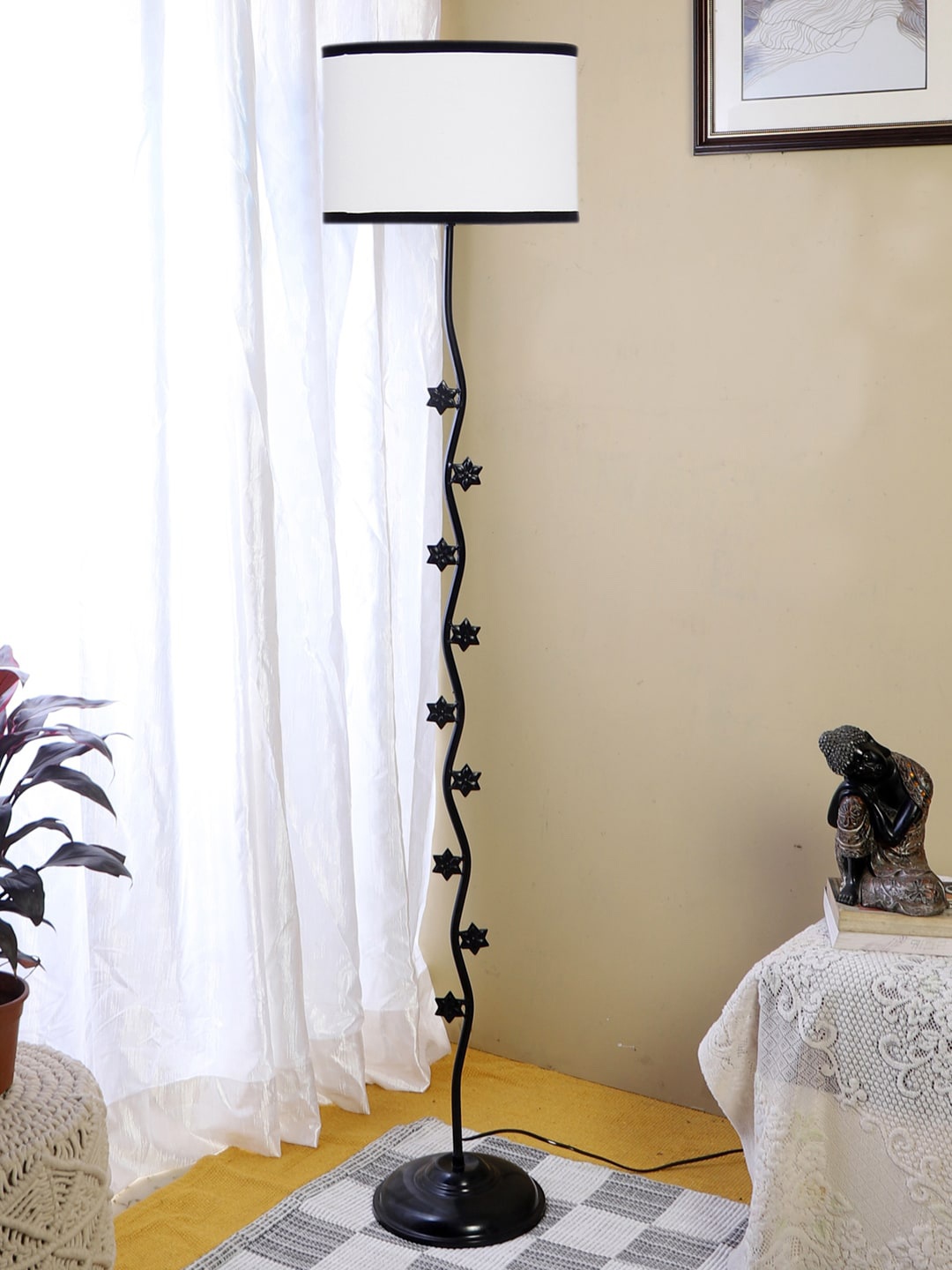 

Devansh White & Black Star Iron Floor Lamp With Cotton Drum Shade