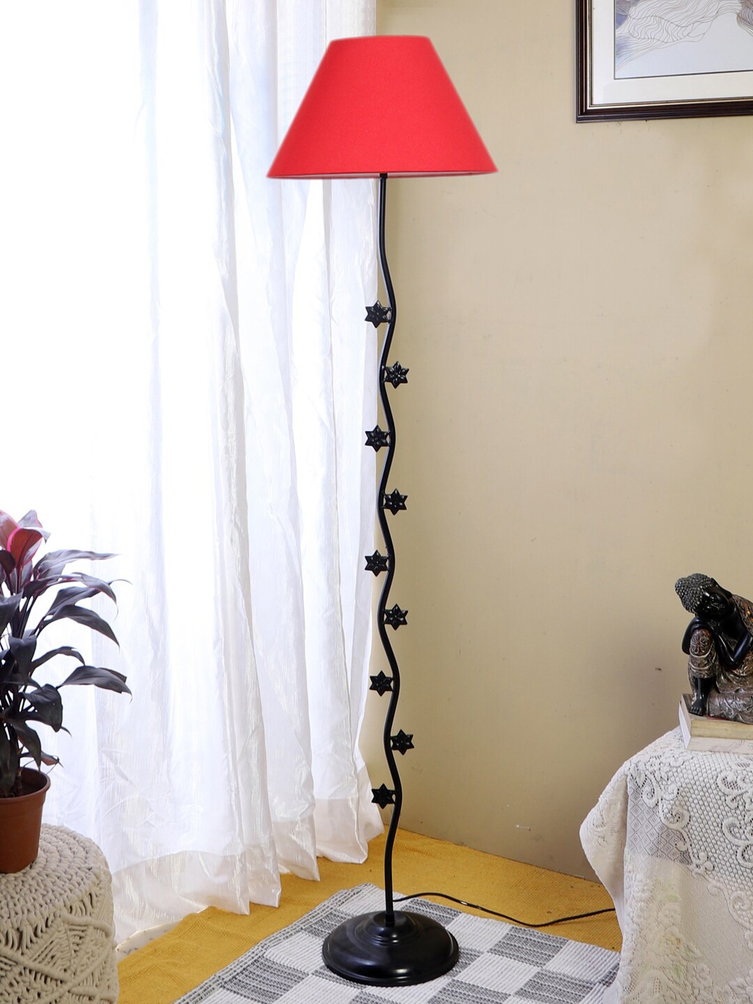 

Devansh Red & Black Textured Star Floor Lamp With Cotton Drum Conical Shade