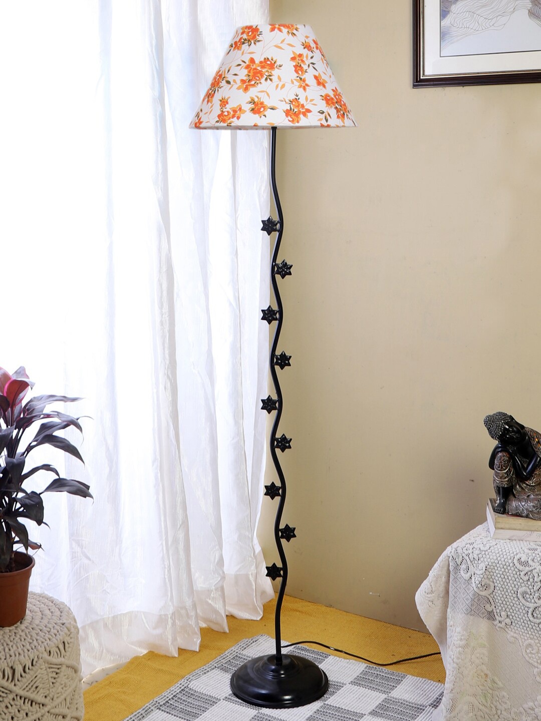 

Devansh White & Black Printed Star Floor Lamp With Cotton Conical Shade