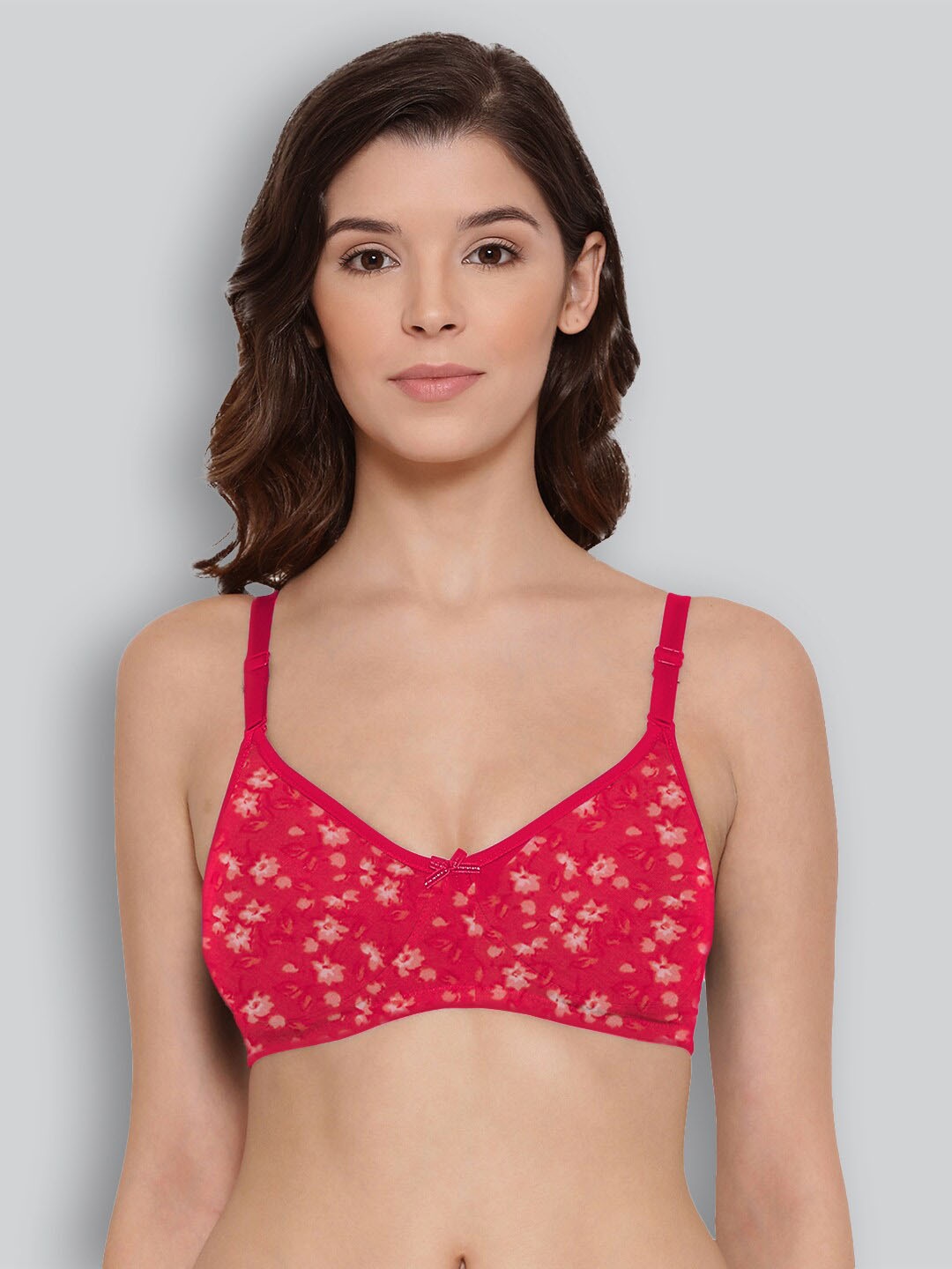 

LYRA Printed Combed Cotton Wirefree Secret Support Bra with Detachable Strap, Red