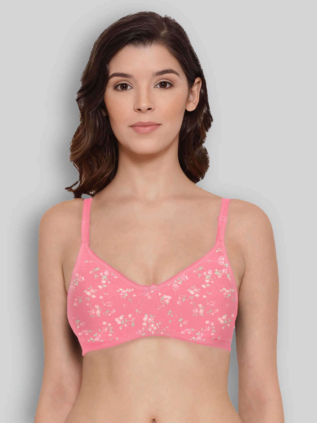 

LYRA Printed Combed Cotton Wirefree Secret Support Bra with Detachable Strap, Pink