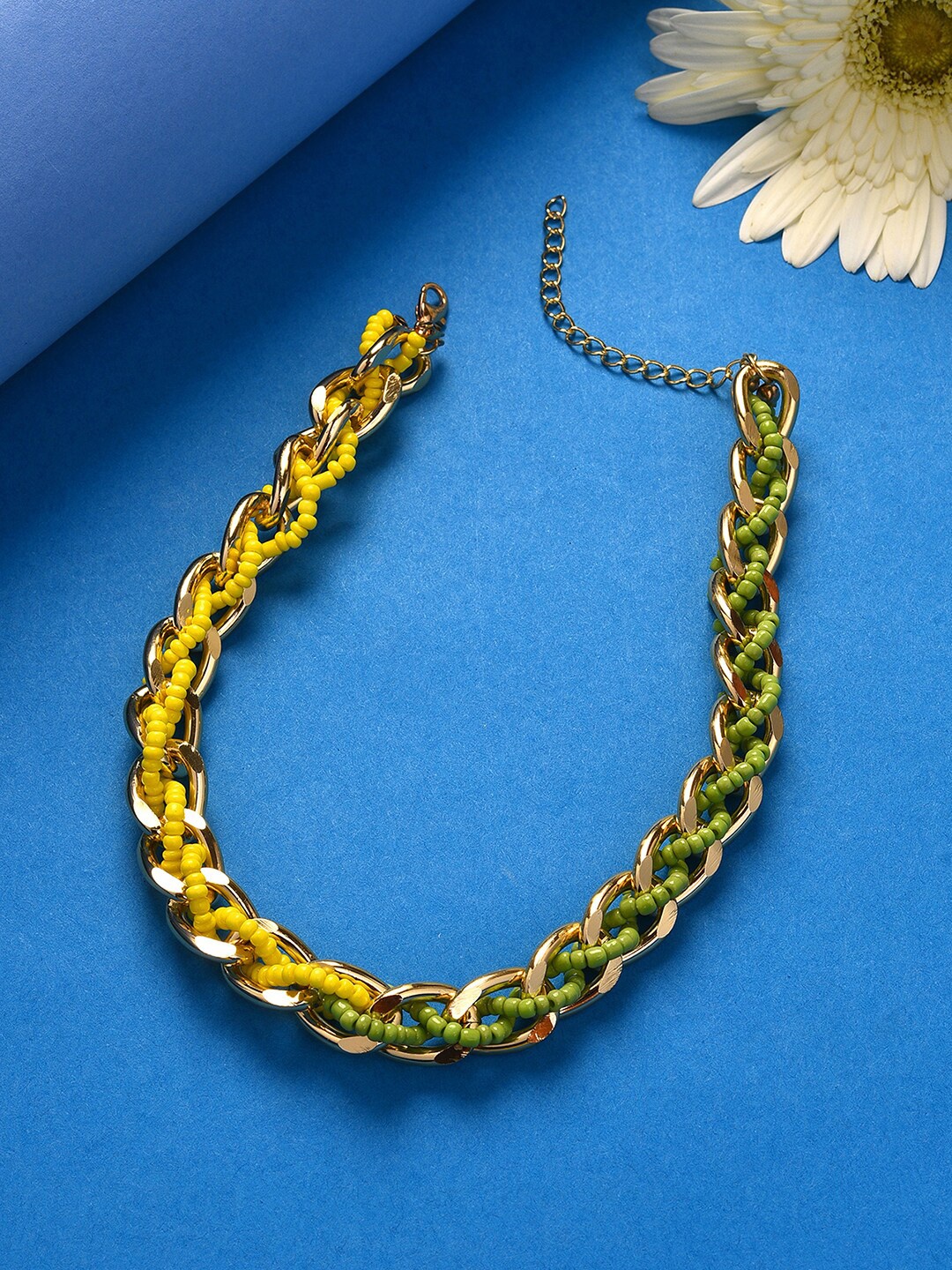 

SOHI Gold-Plated Artificial Beads Statement Chain Necklace