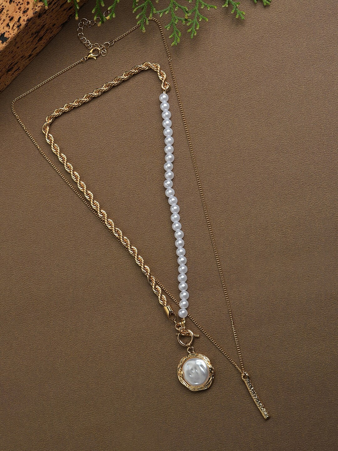 

SOHI Pack Of 2 Gold Plated Designer Brass Pendant Chain