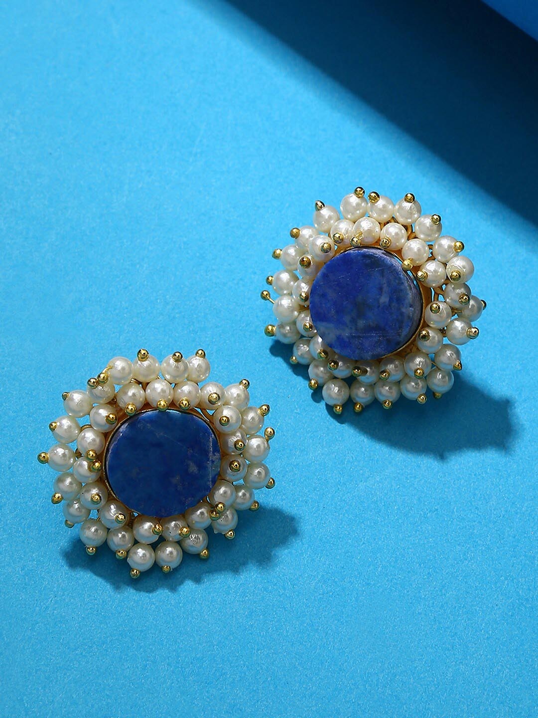 

SOHI Gold-Plated Contemporary Studs Earrings, Blue