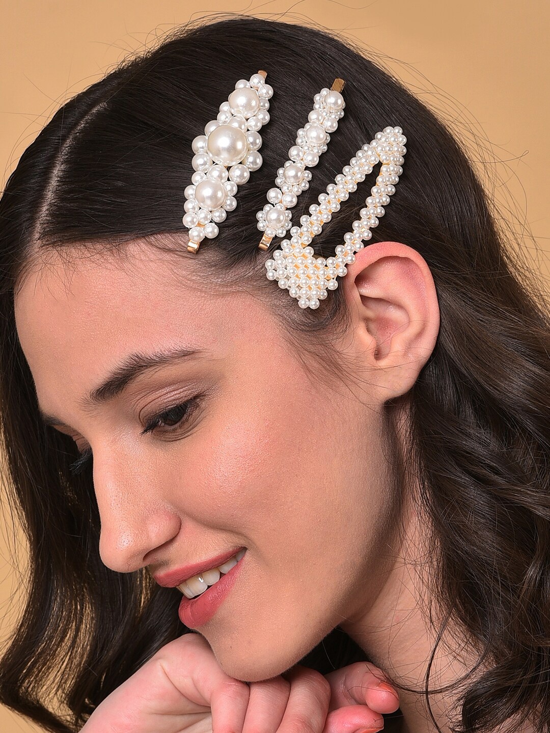 

SOHI Women Pack of 3 Pearl Beaded Bobby Pins, White