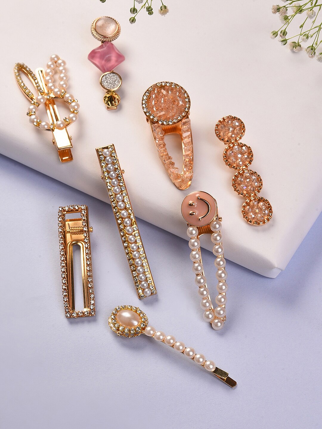 

SOHI Women Pack Of 8 Embellished Alligator Hair Clip, Gold