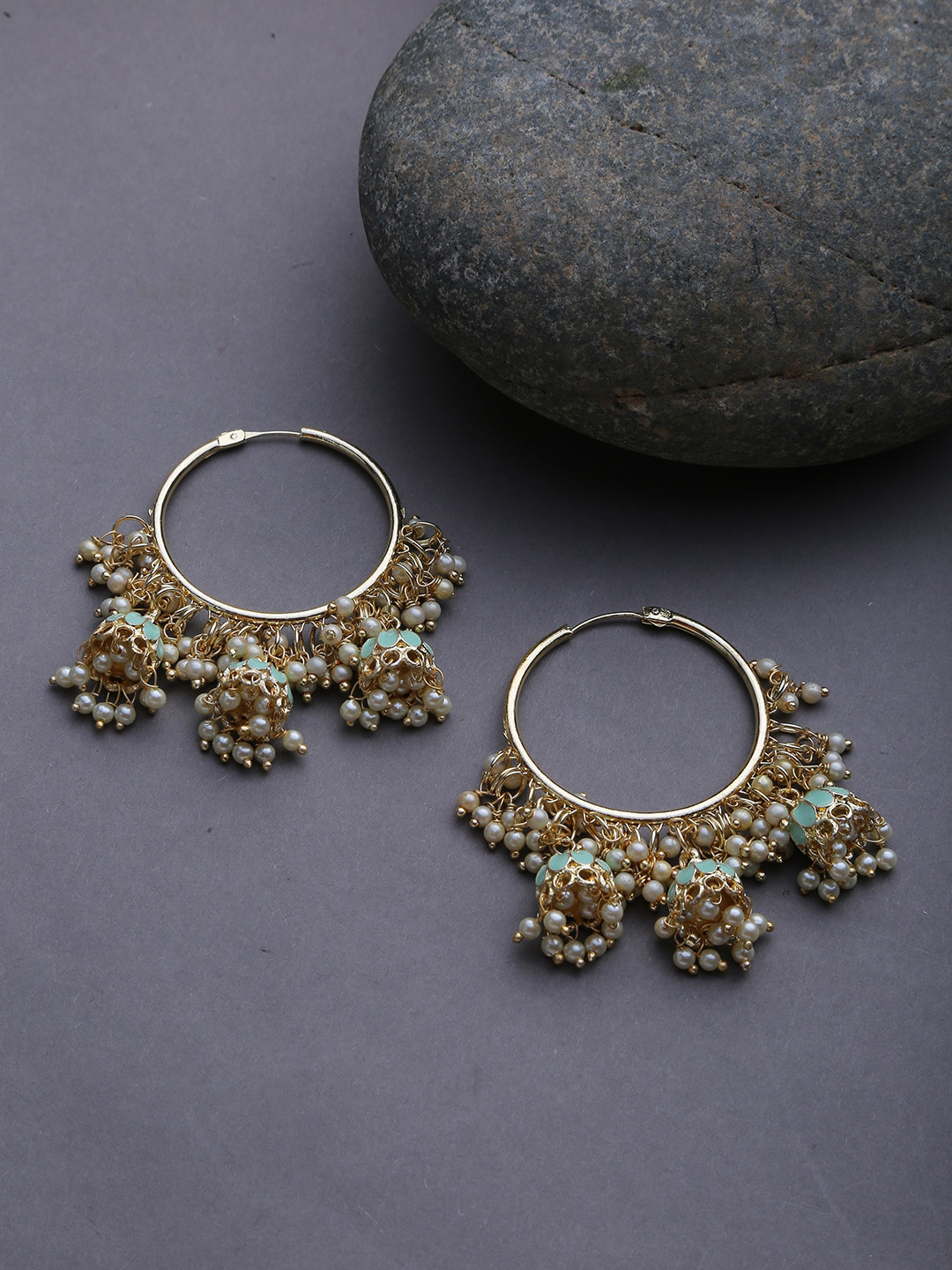 

SOHI Gold-Plated Contemporary Hoop Earrings, Sea green