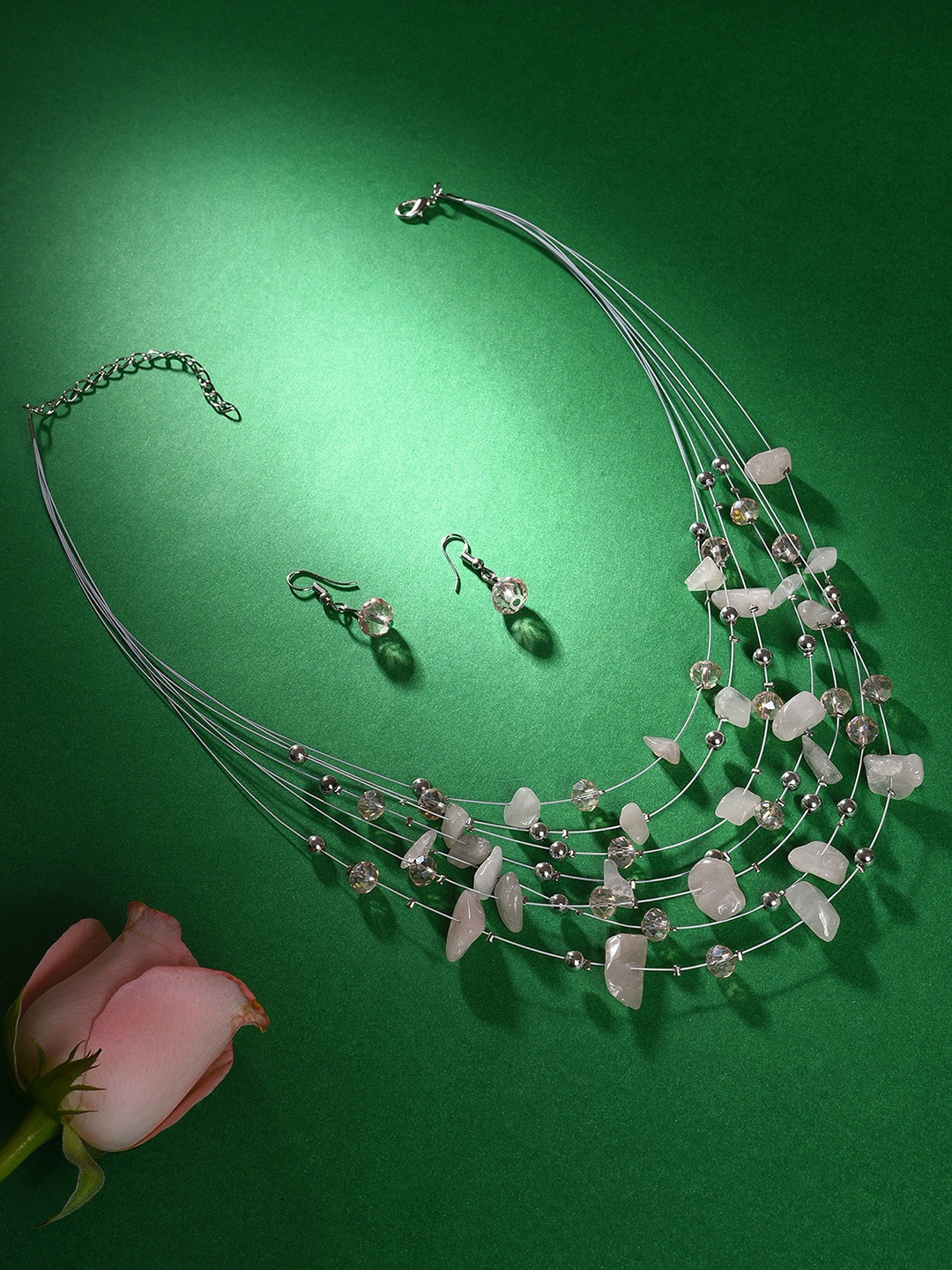 

SOHI Silver-Plated Beaded Necklace & Earrings Set