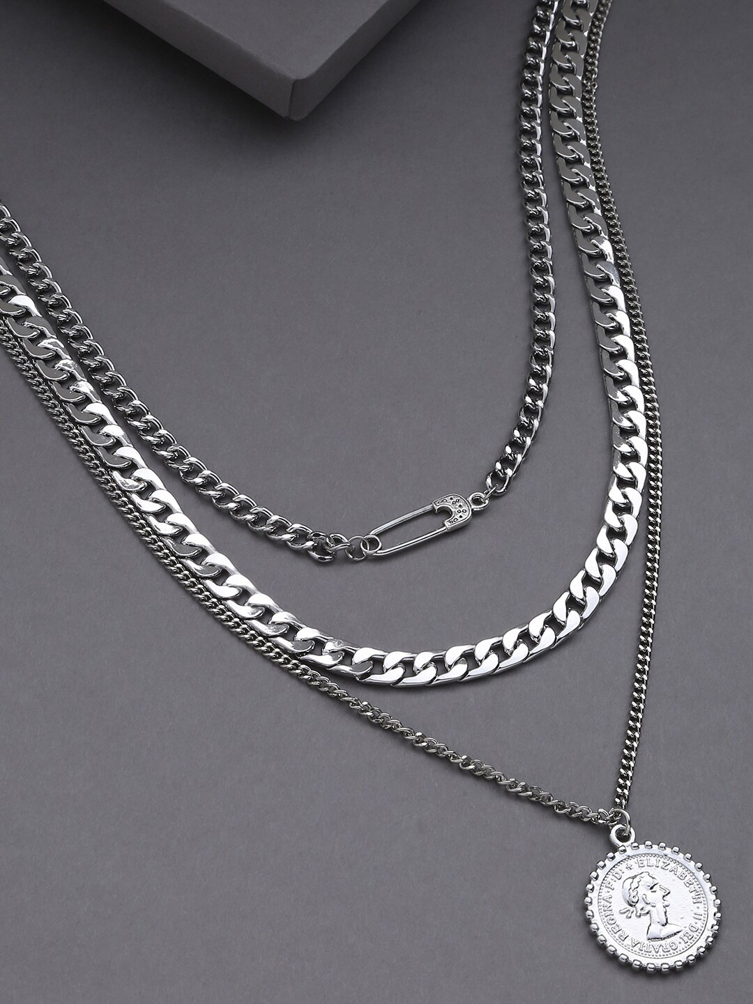 

SOHI Pack Of 3 Silver-Plated Statement Chain Necklace