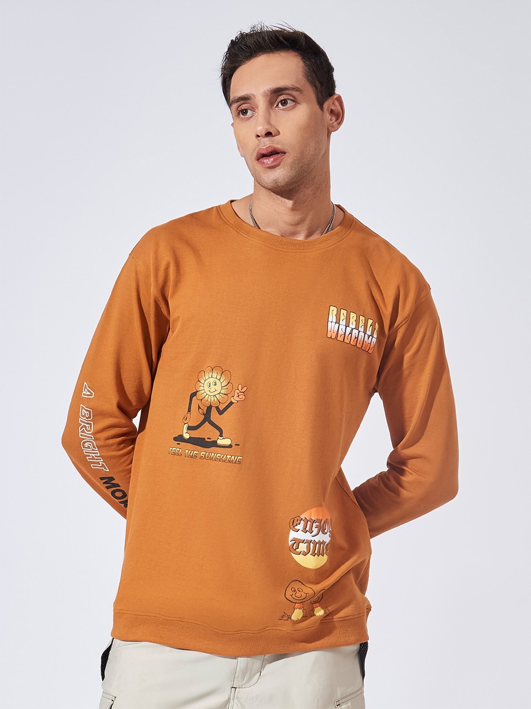 Maniac Typography Printed Boxy Cotton T-shirt, Yellow