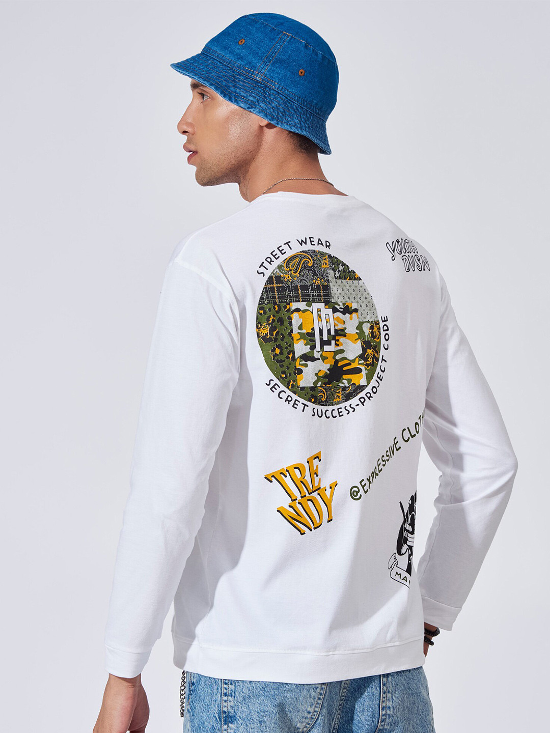 

Maniac Typography Printed Long Sleeve Cotton T-shirt, White