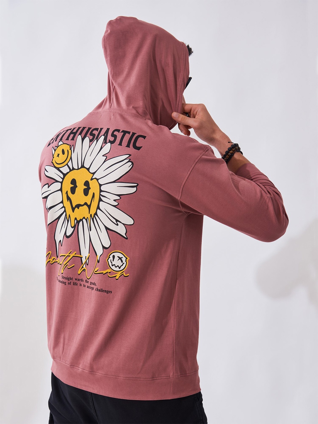 

Maniac Graphic Printed Hooded Boxy Cotton T-shirt, Pink