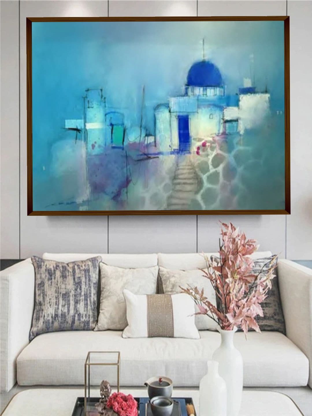 

The Art House Blue & Brown Abstract Painted Framed Wall Art