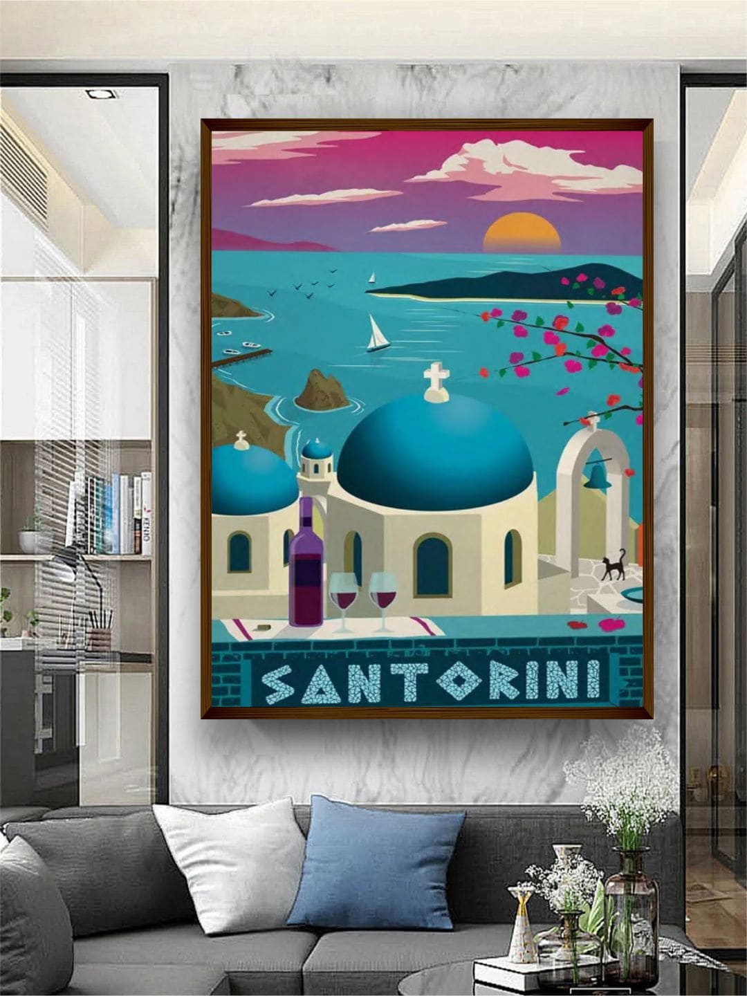 

The Art House Blue & Cream Abstract Printed Framed Wall Painting
