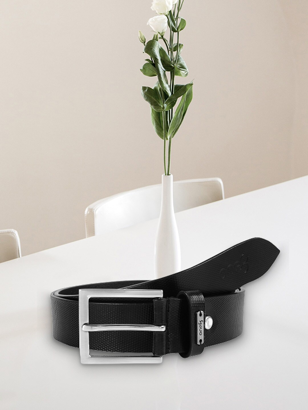 

One8 Men Leather Tang Closure Formal Belt, Black