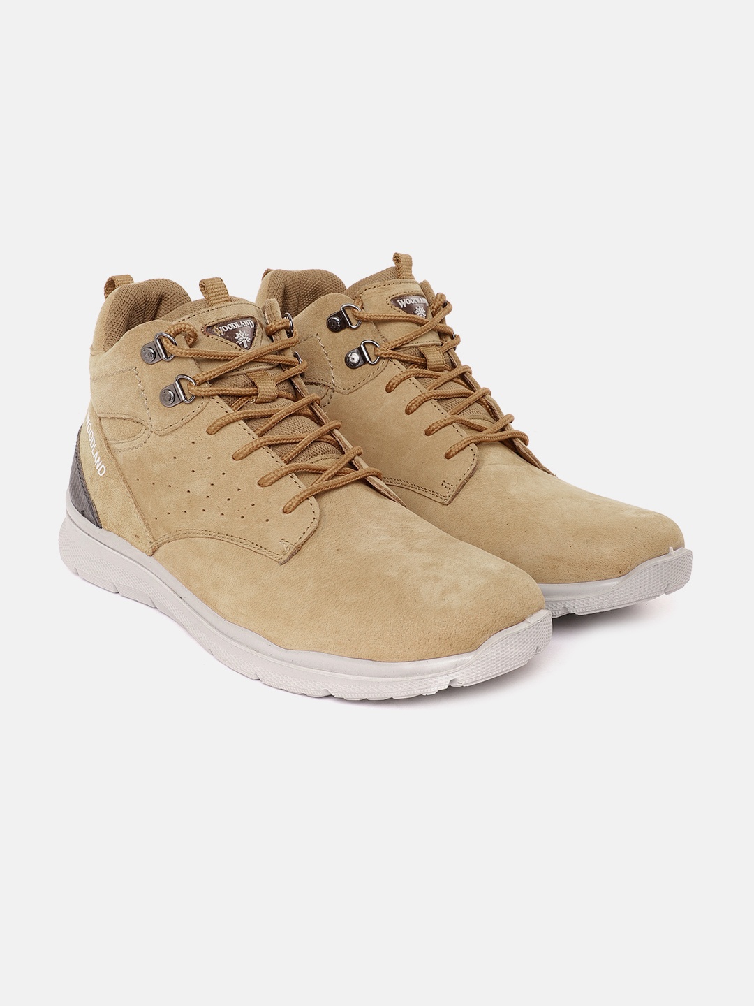 

Woodland Men Mid-Top Perforated Detail Sneakers, Camel brown