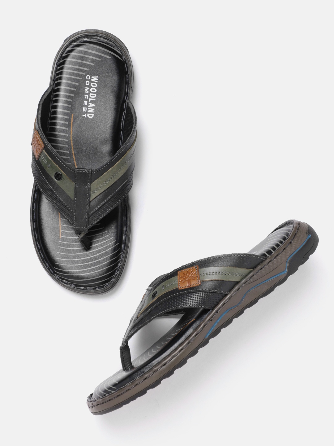 

Woodland Men Colourblocked Leather Comfort Sandals, Black