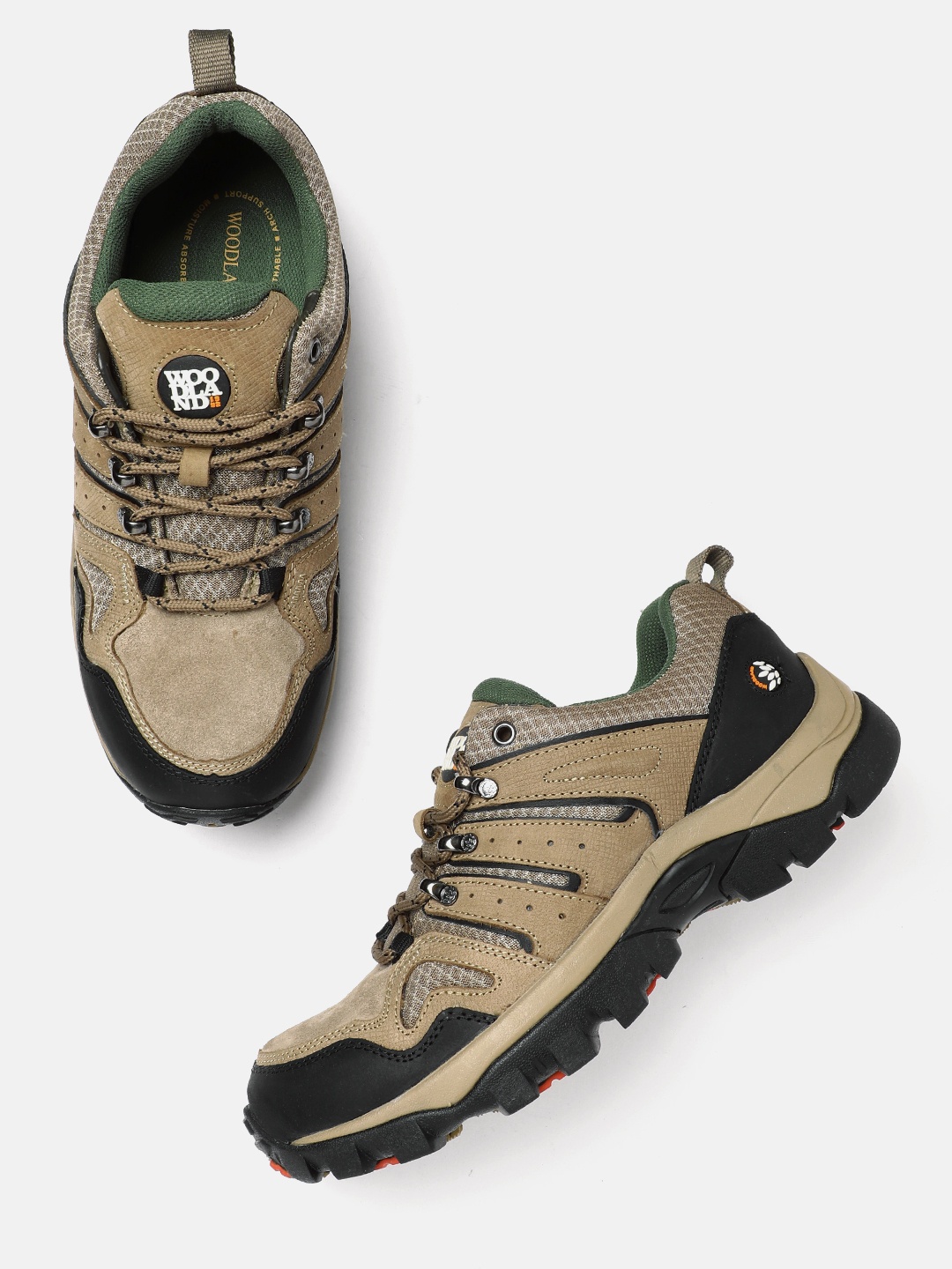 

Woodland Men Round Toe Leather Sneakers, Khaki