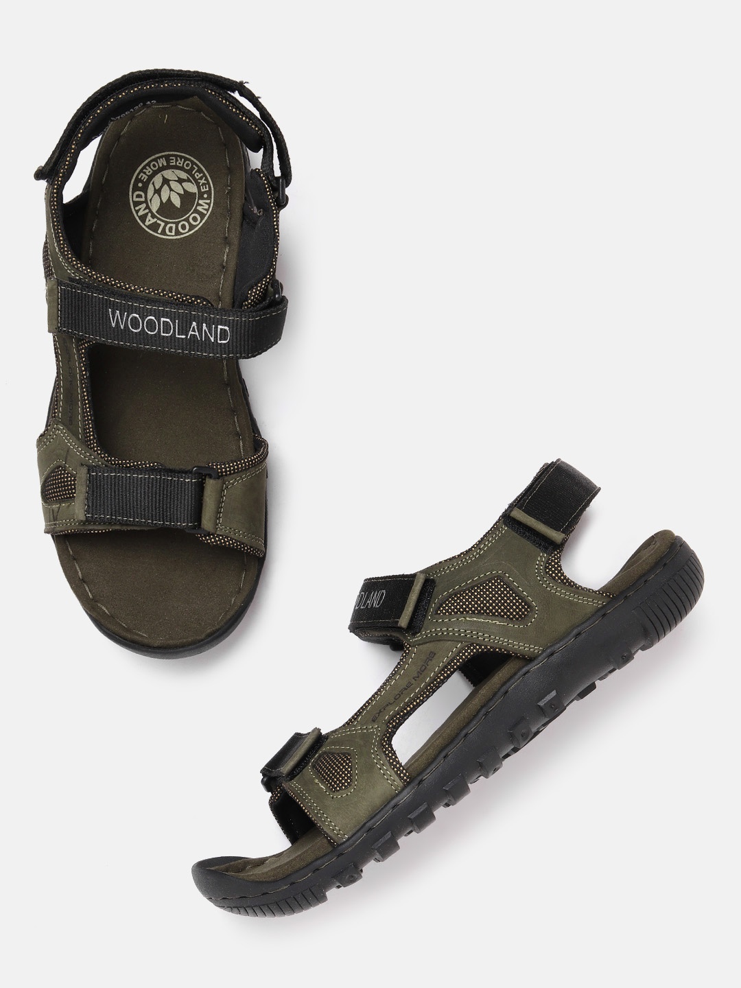 

Woodland Men Leather Comfort Sandals, Green