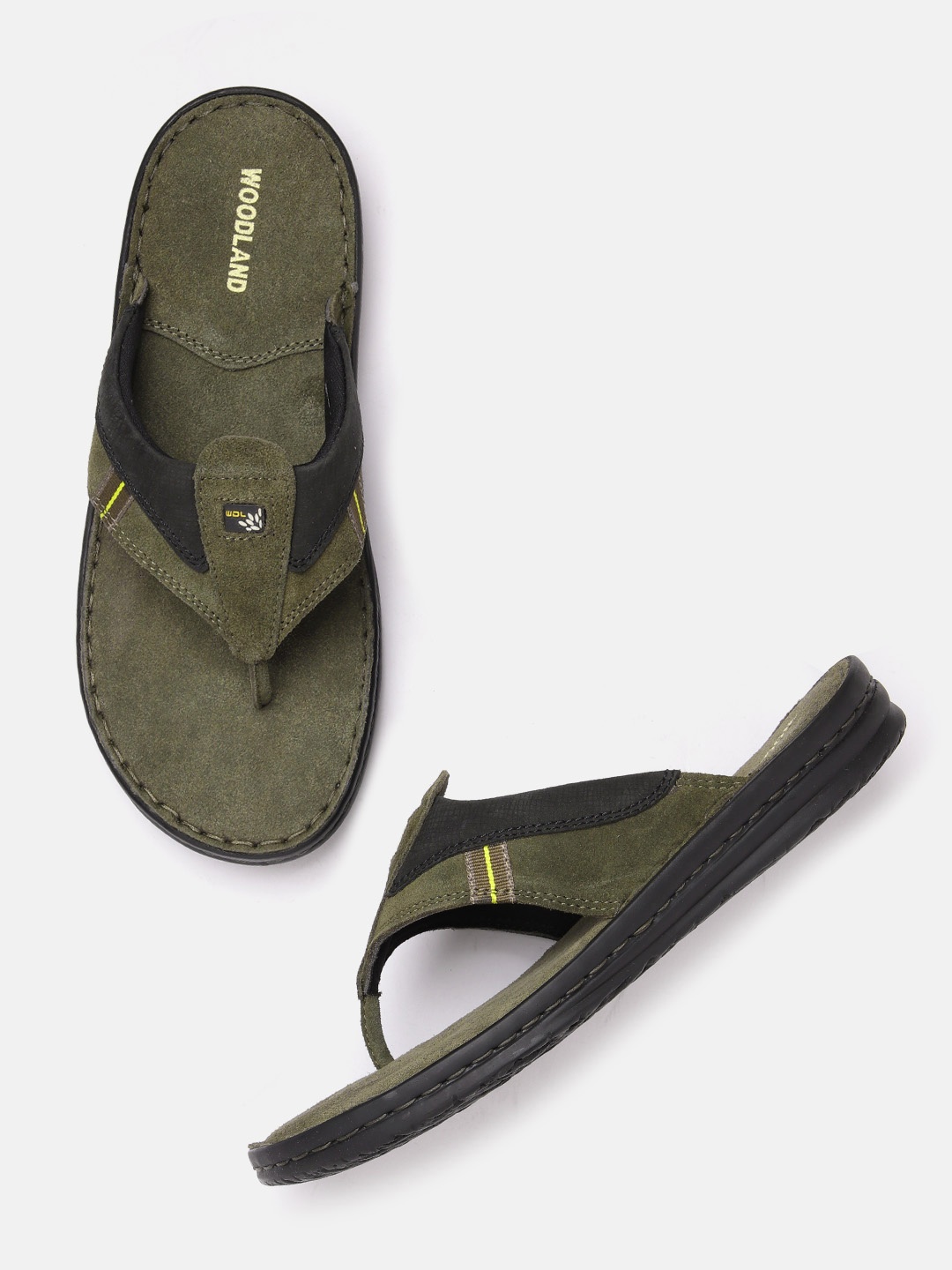 

Woodland Men Leather Comfort Sandals, Olive