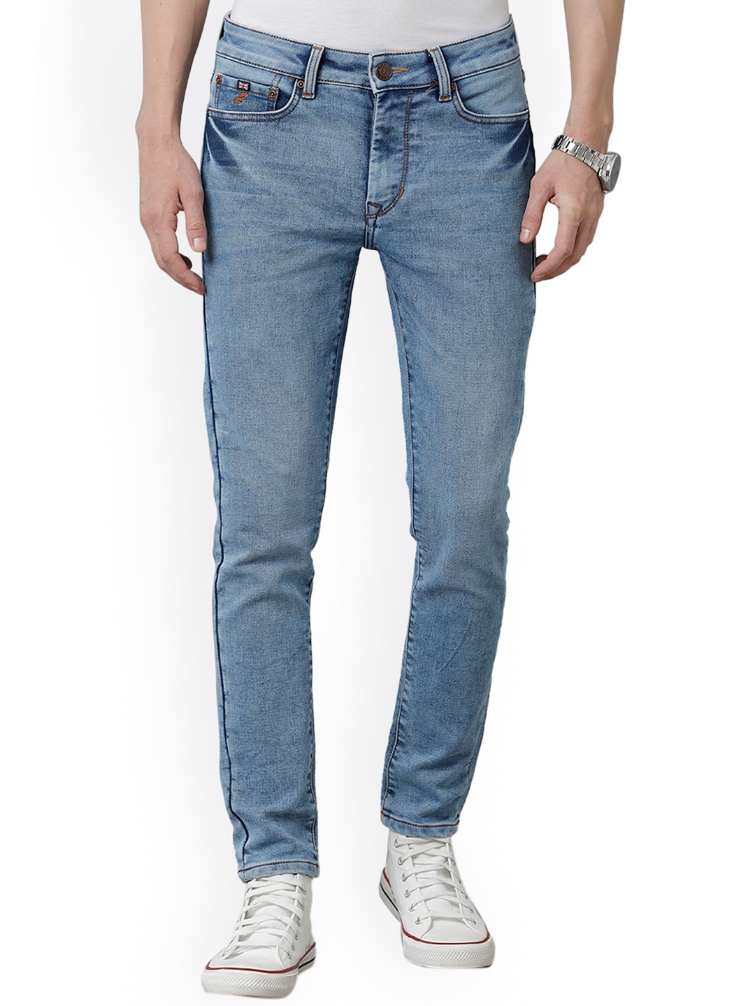 

Double Two Men Lean Slim Fit Heavy Fade Stretchable Cotton Jeans, Blue