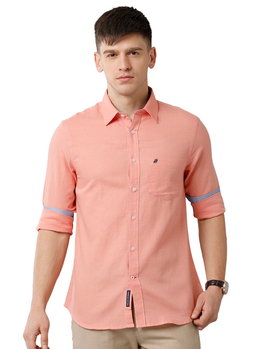 

Double Two Cotton Casual Shirt, Peach