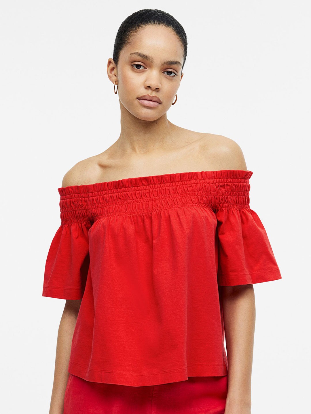 

H&M Off-The-Shoulder Jersey Top, Red