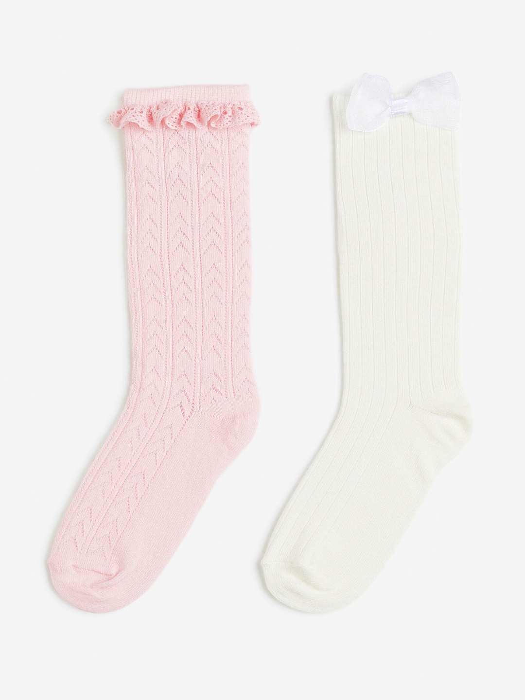 

H&M Girls 2-Pack Pointelle Knee Socks, Pink