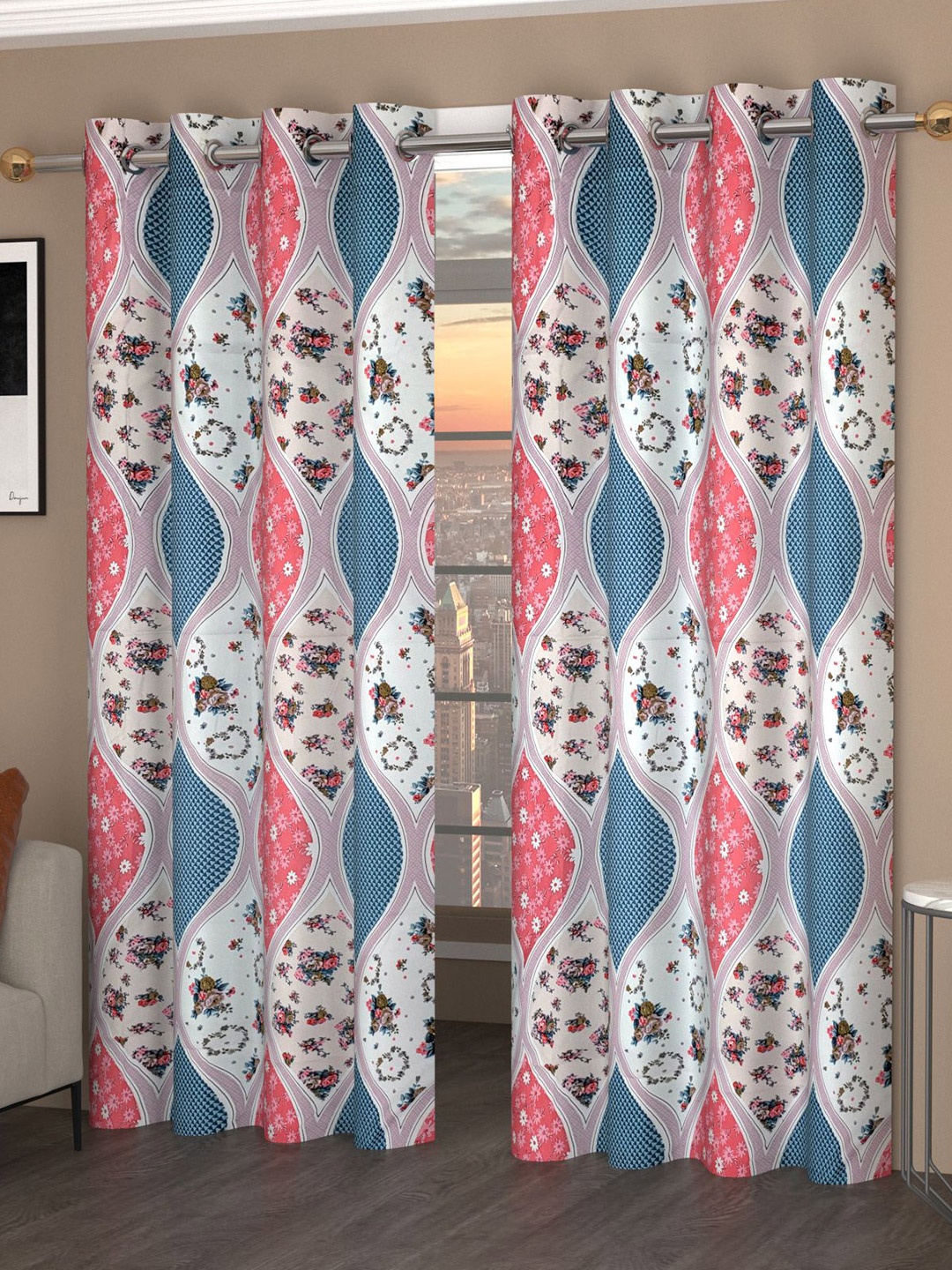 

Bajo's White & Red Set of 2 Floral Door Curtain