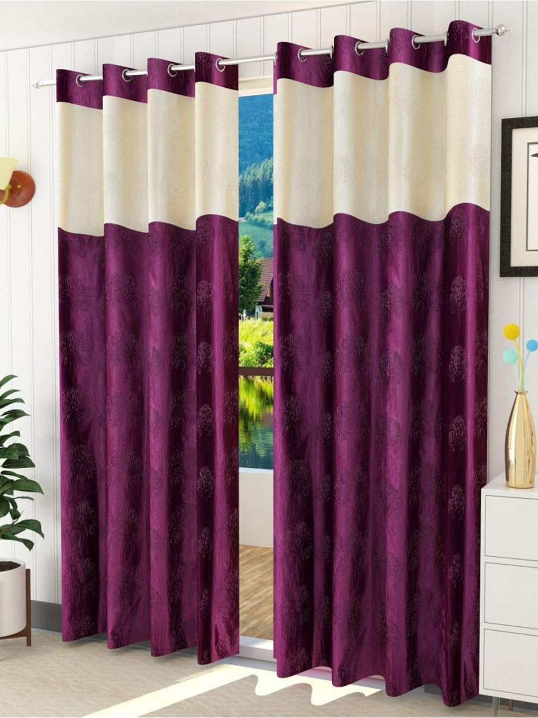 

Bajo's Purple & Cream-Coloured Set of 2 Door Curtain