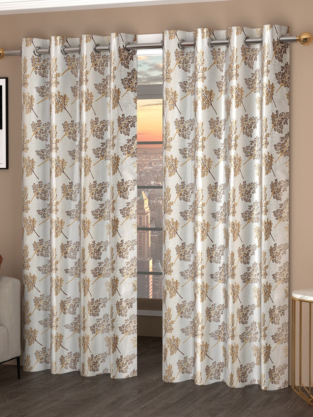 

Bajo's Grey & Brown Set of 2 Floral Door Curtain