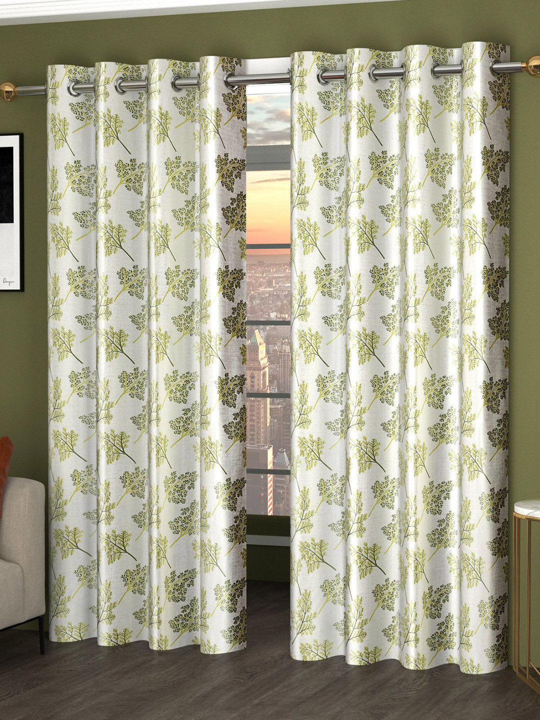 

Bajo's White & Green Set of 2 Floral Door Curtain
