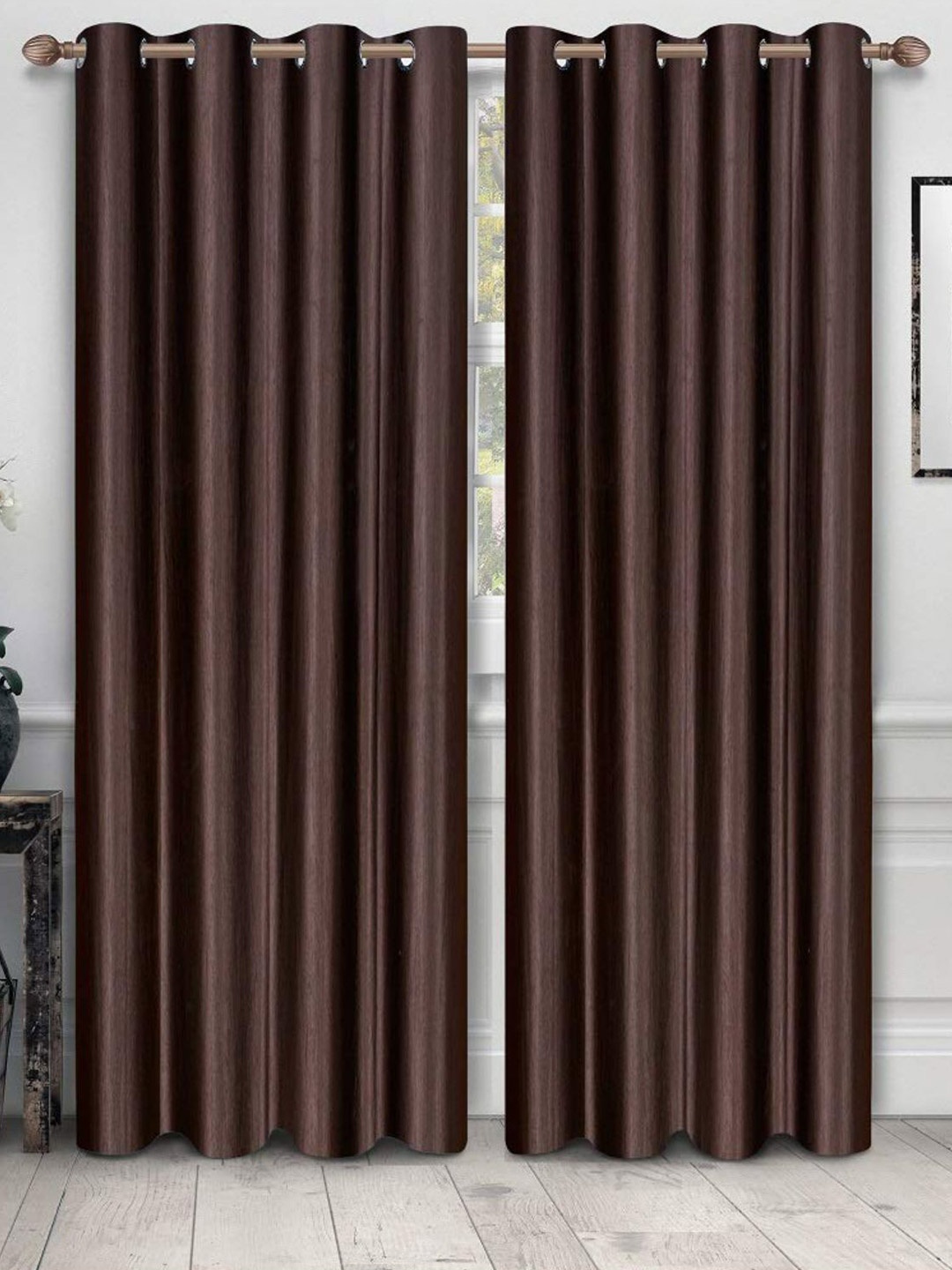 

Bajo's Coffee Brown & Silver-Toned Set of 2 Door Curtain