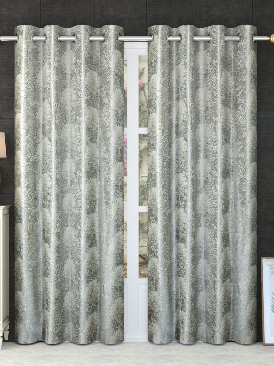

Bajo's Grey & White Set of 2 Floral Door Curtain
