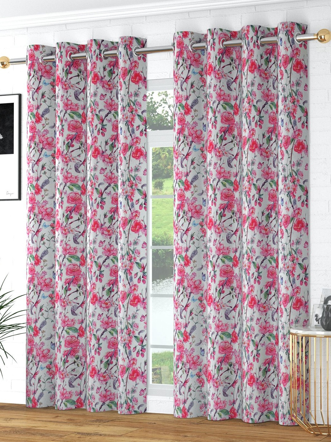 

Bajo's White & Pink Set of 2 Floral Door Curtain