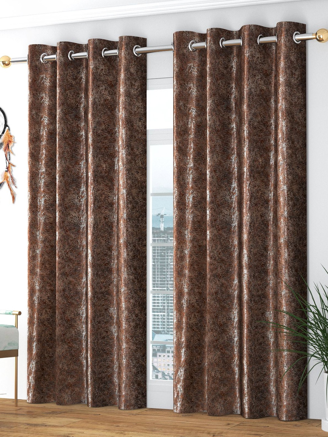 

Bajo's Coffee Brown & Silver-Toned Set of 2 Door Curtain