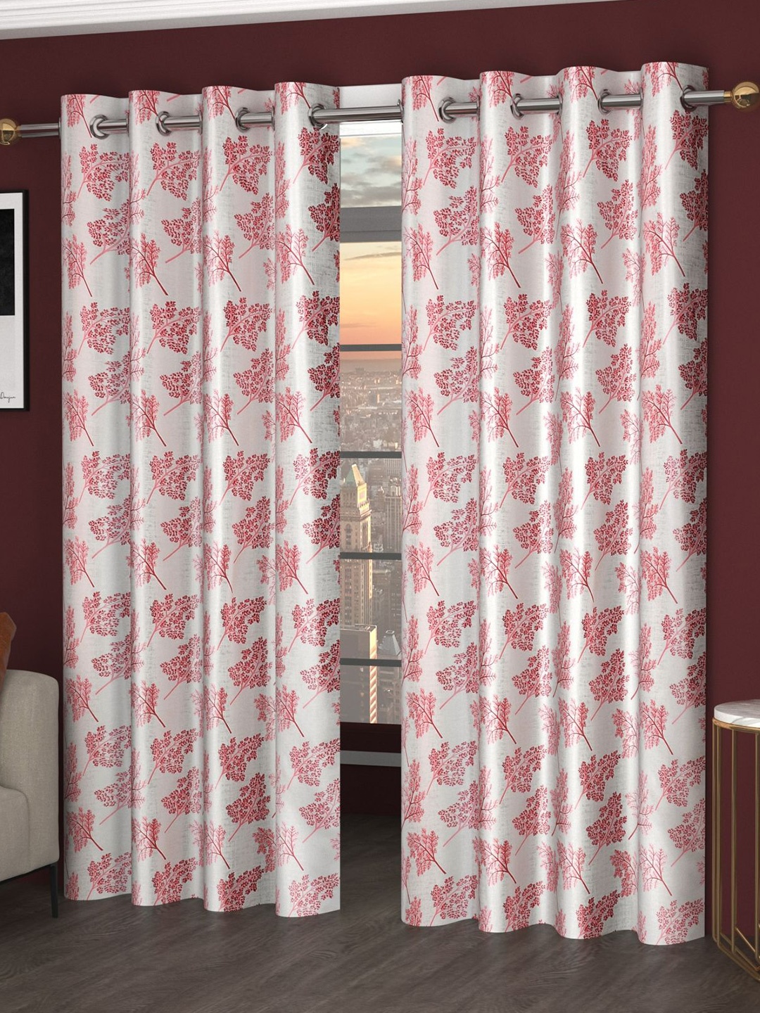 

Bajo's White & Red Set of 2 Floral Door Curtain