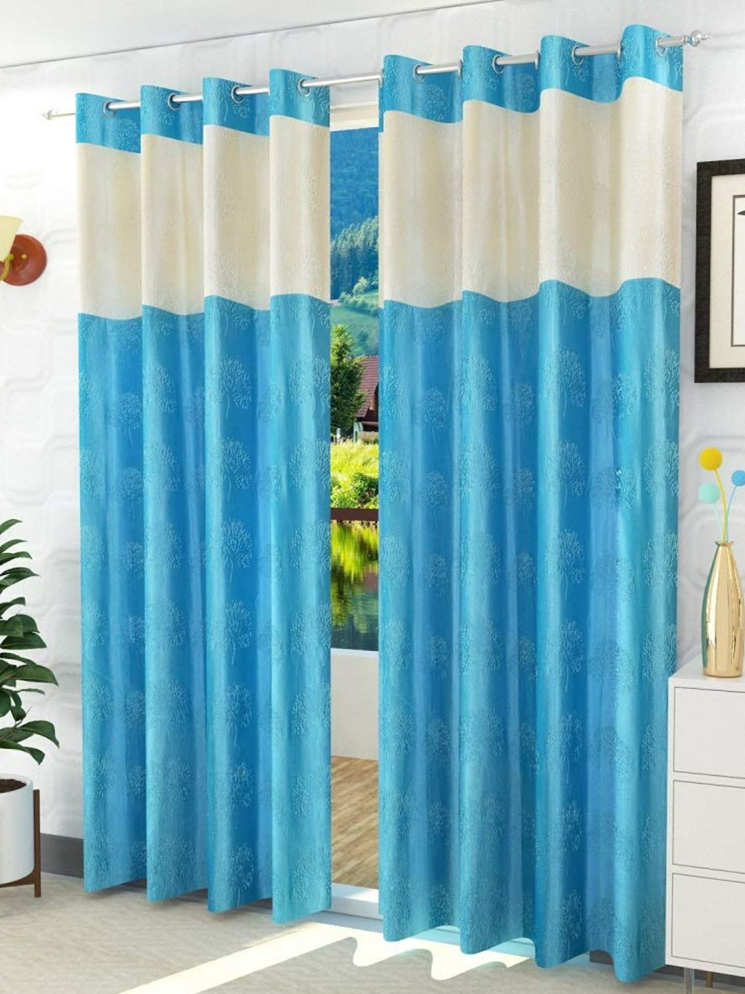 

Bajo's Blue & White Set of 2 Door Curtain